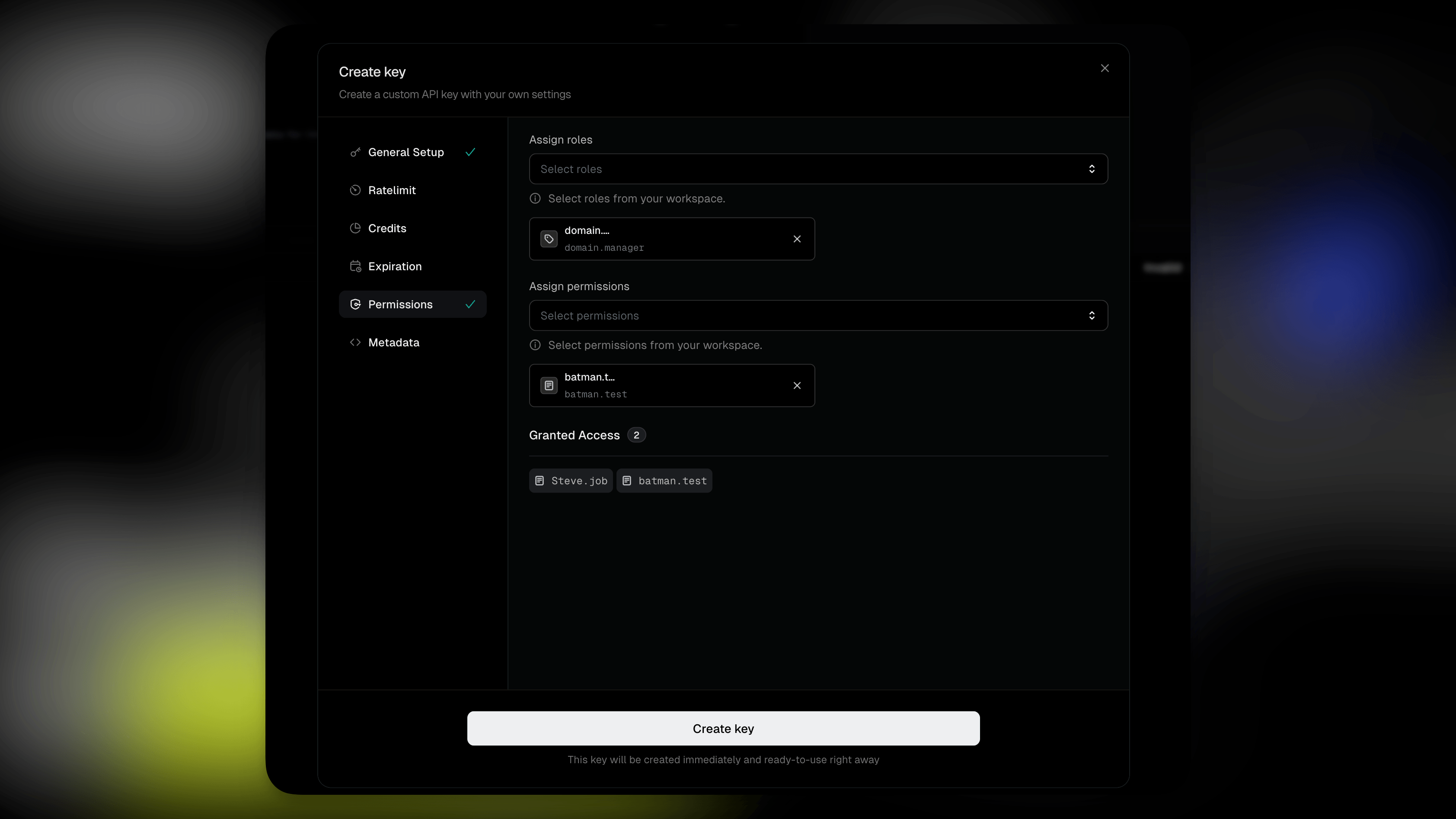 permissions and roles on a key screenshot