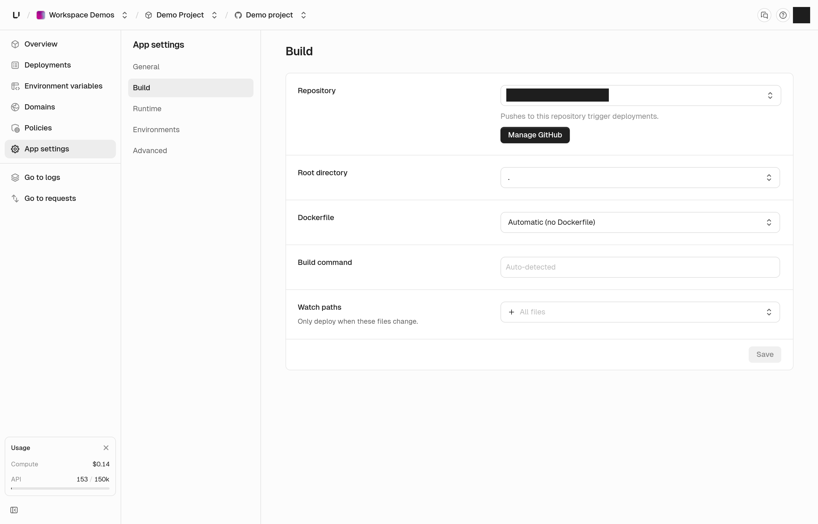 App settings rail