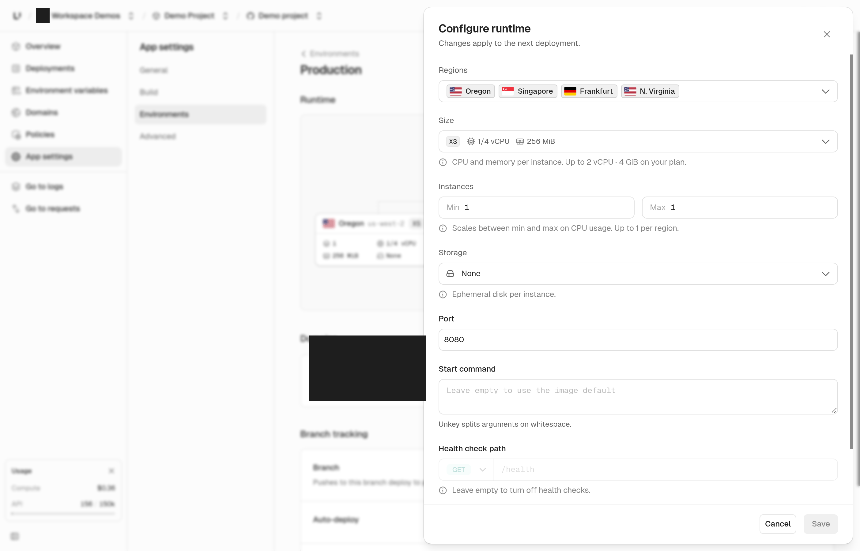 Environment runtime settings