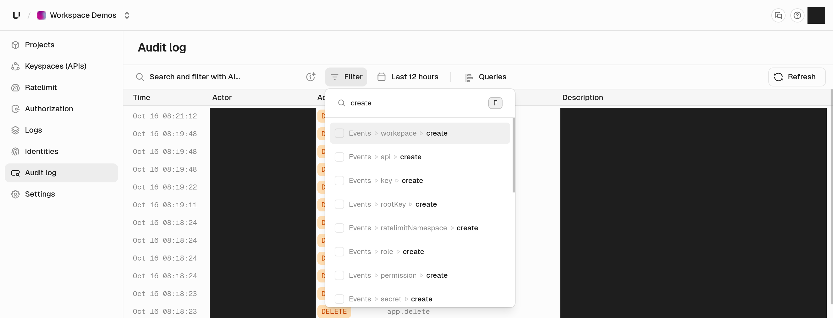 Audit log filter search