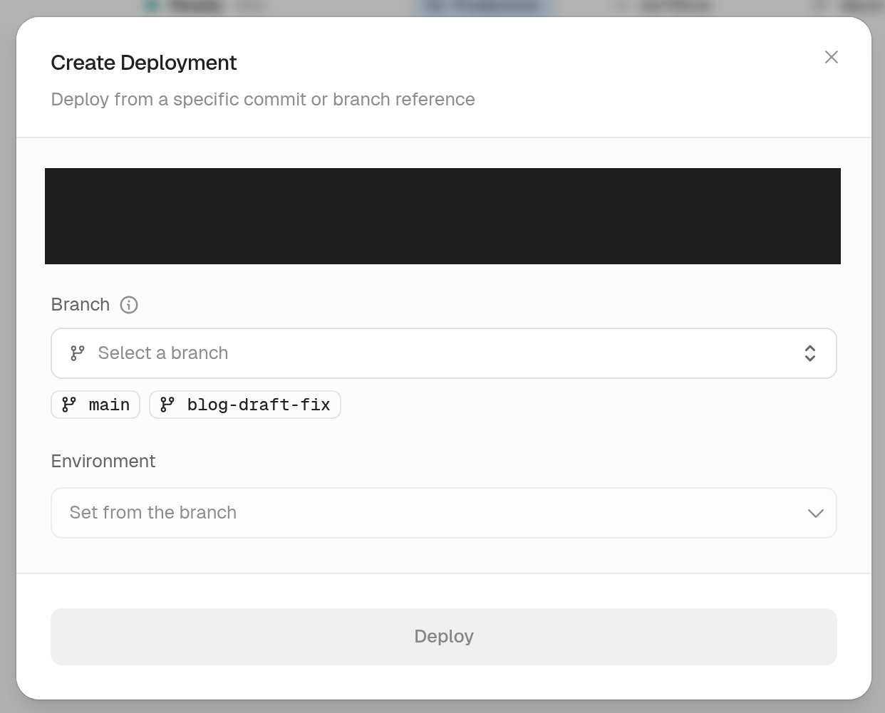 Create deployment dialog